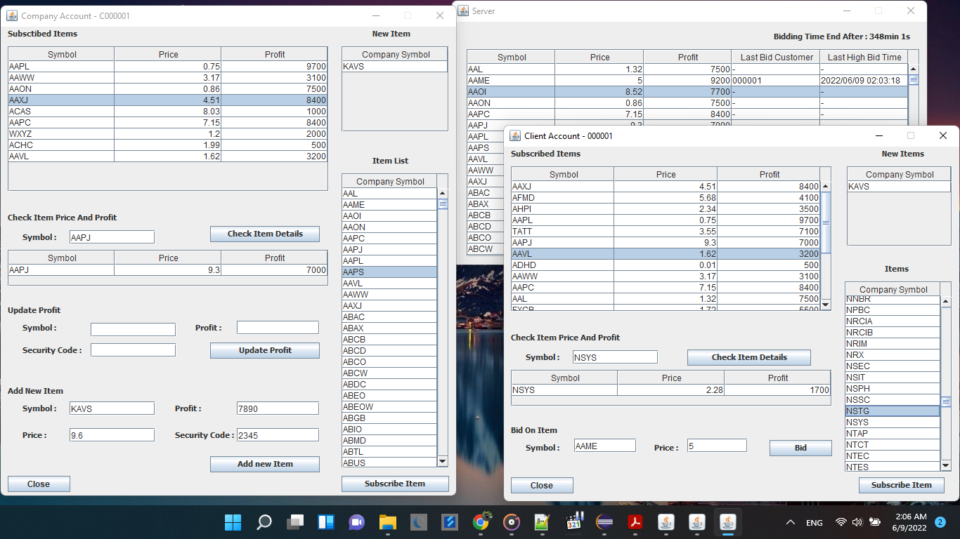 Bidding System interface